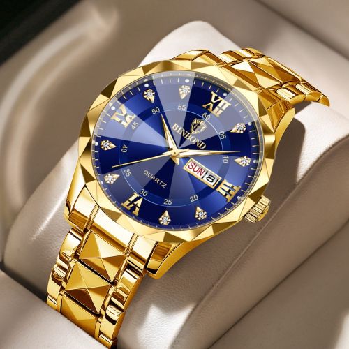 BINBOND 2521 Luxury Brand Luminous Quartz Watch (golden blue)