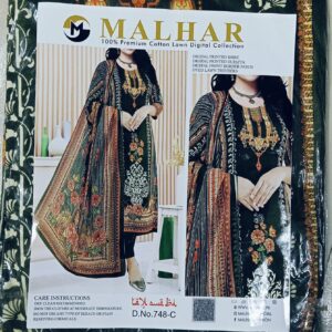 MALHAR 100% Premium cotton lawn digital printed 3 Piece