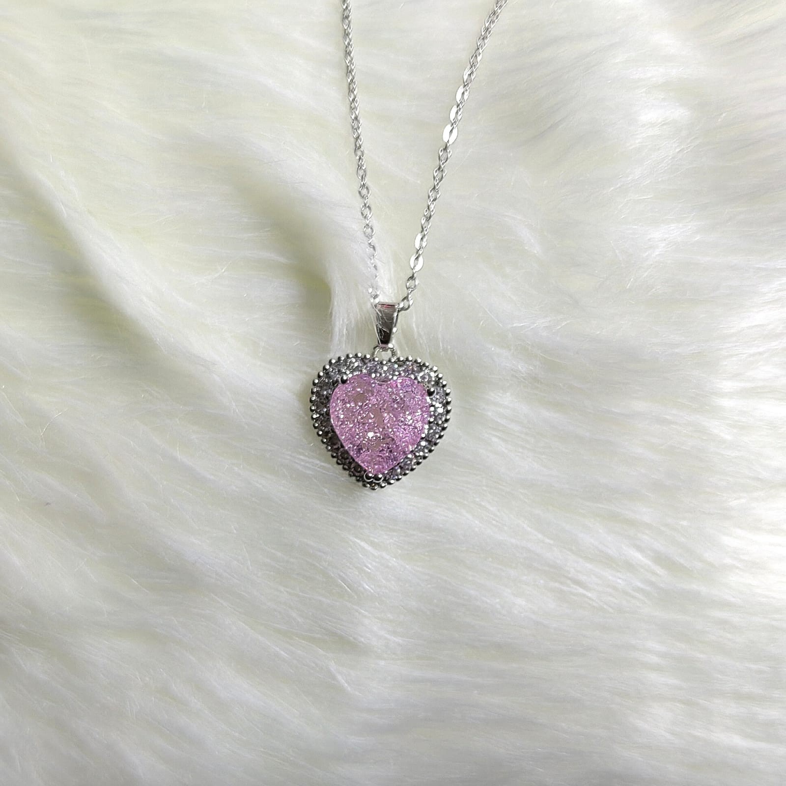 Colorful Pink Heart Pendant Titanium Steel Necklace Female Korean Version